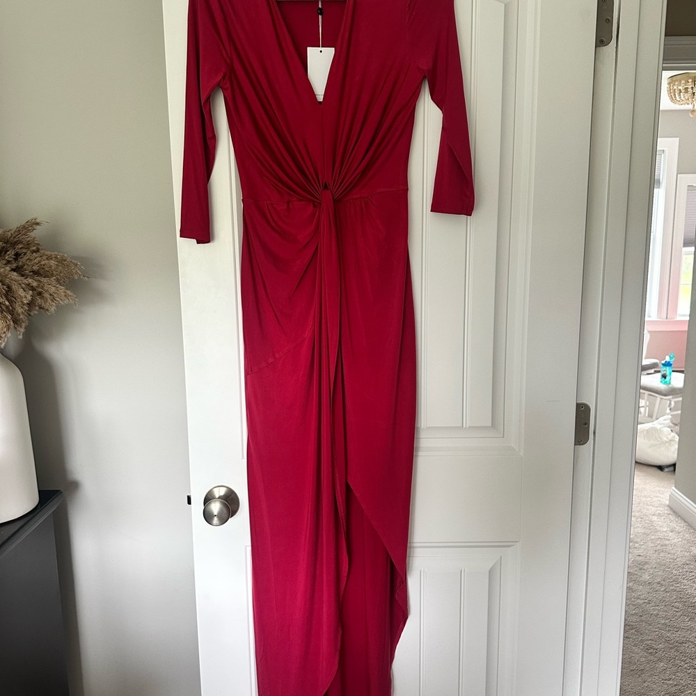 Lovers + Friends Red Ruched Long Sleeve Gown